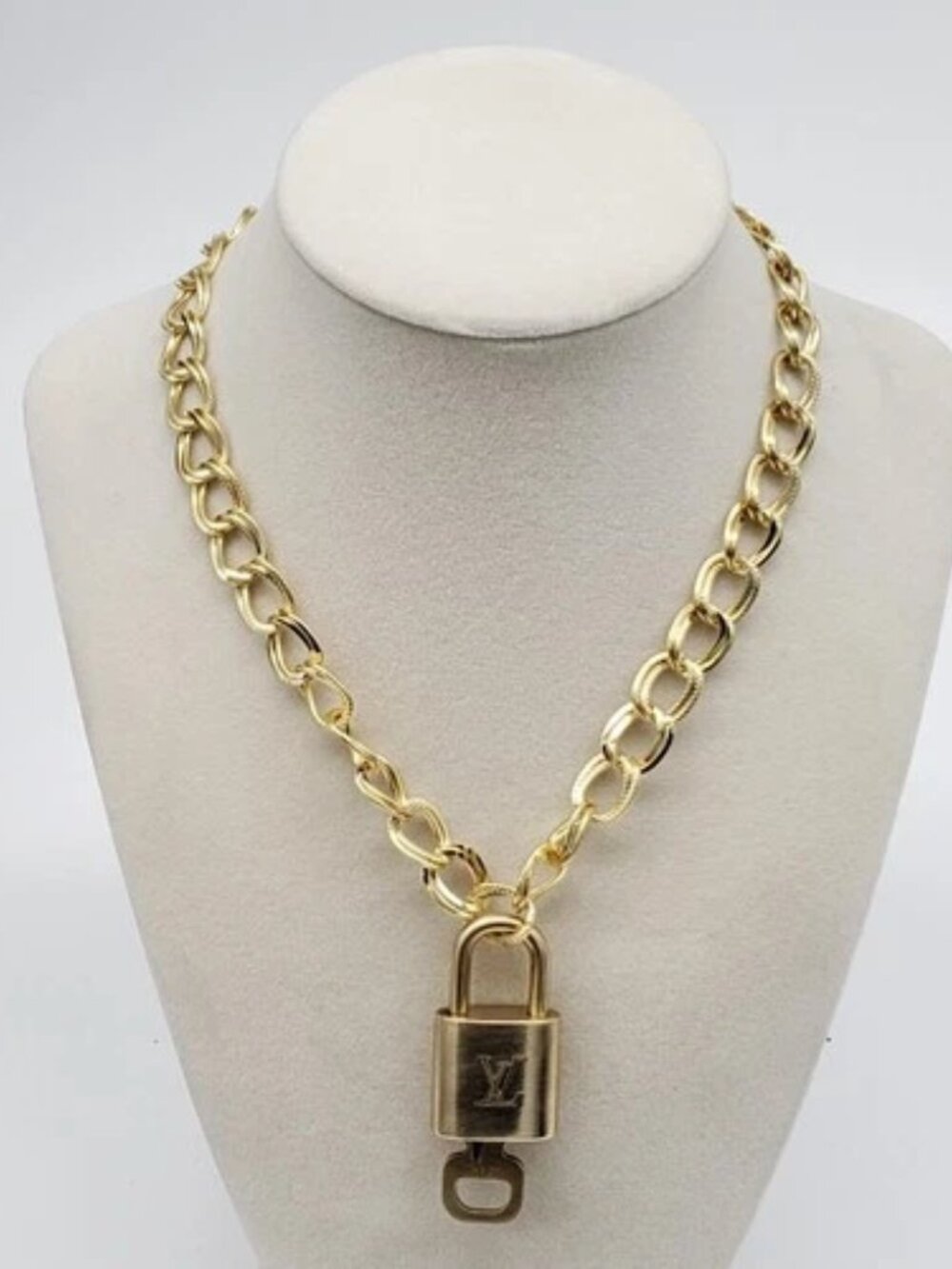 Stainless Steel Gold-Plated Necklace with Authentic Louis Vuitton Padlock